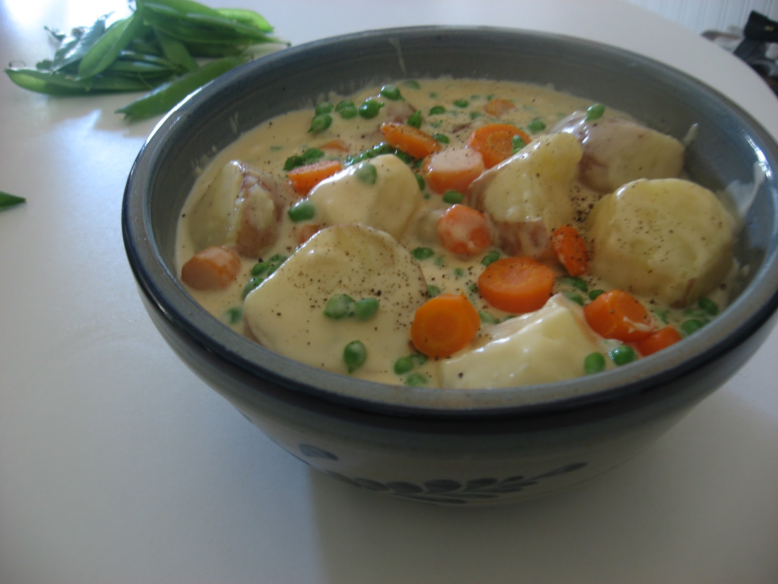 The Peacock Press Creamed peas, carrots, and potatoes