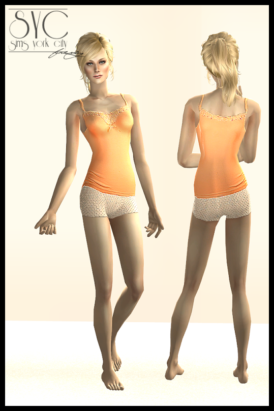  The Sims 2. Женская одежда: одежда для сна. - Страница 10 12-%2BOrange%2Bpajamas%2Bwith%2Bpois%2Bshorts