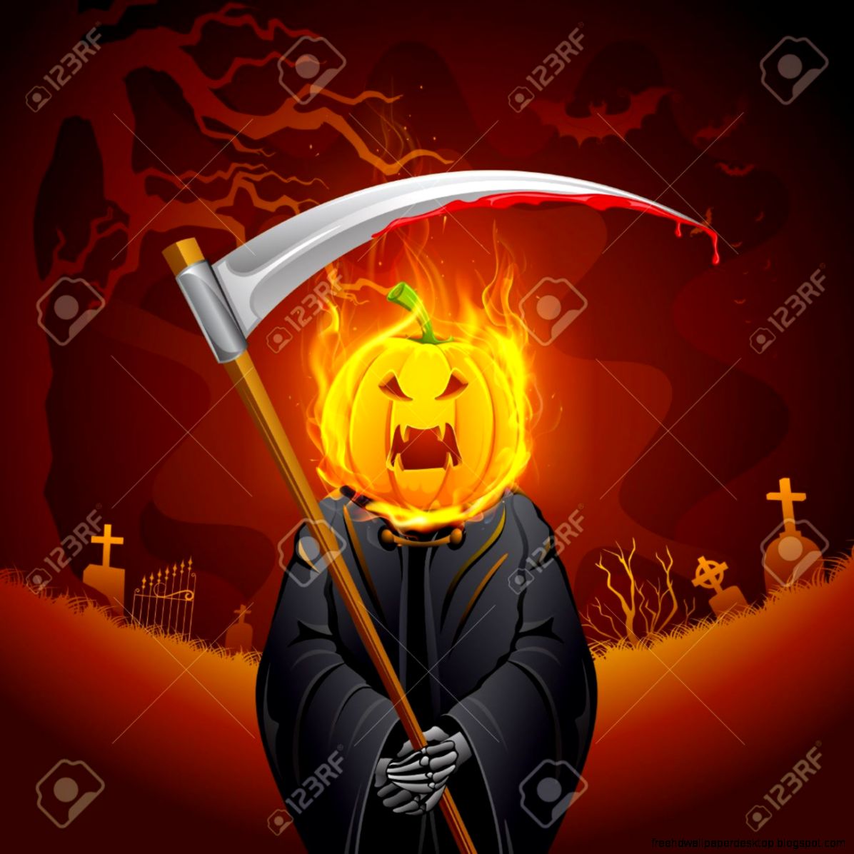 Illustration Of Burning Halloween Grim With Pumpkin Head Royalty Illustration Of Burning Halloween Grim With Pumpkin Head Royalty