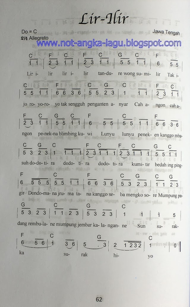 Not Angka Lagu Lir Ilir - Kumpulan Not Angka Lagu