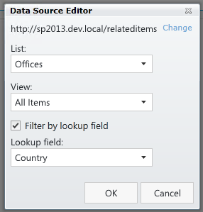 Data Source Editor of Related Items control