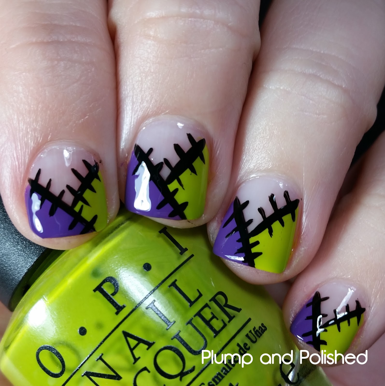 Plump And Polished Franken French Tips Halloween Nail Art