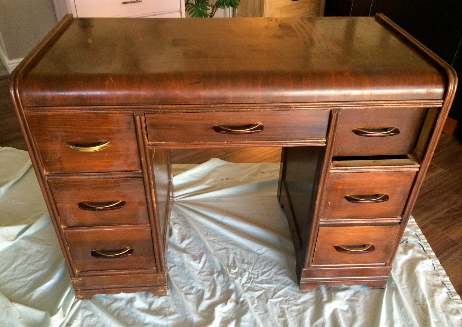 Vintage Waterfall Art Deco Desk