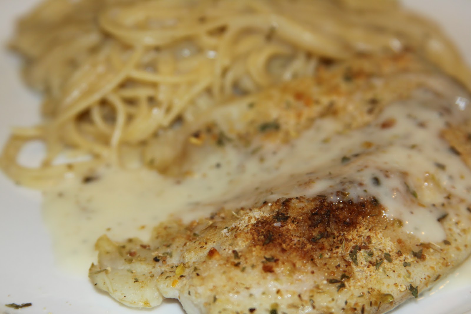 Fed Well Tilapia with Garlic Cream Sauce and Pasta on a Tuesday