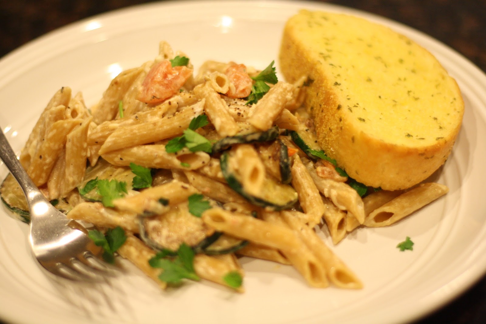 DeLeon Dialogue Pasta with Zucchini, tomatoes and Creamy LemonYogurt