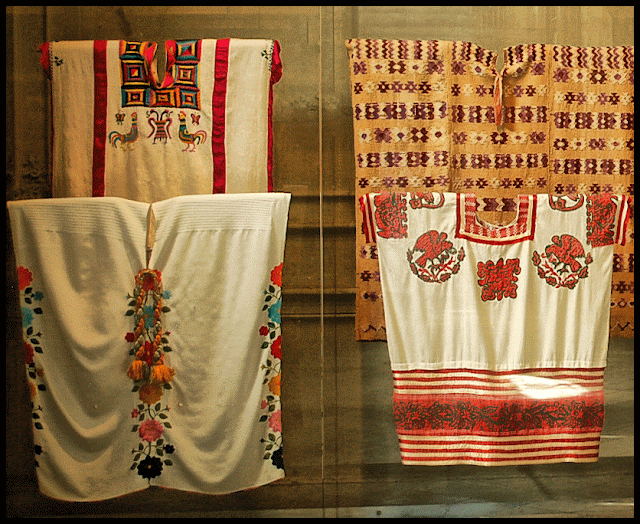 Merida Mexico Museum of Folk Art 4 examples of Yucatecan traditional clothing called "Huipils"