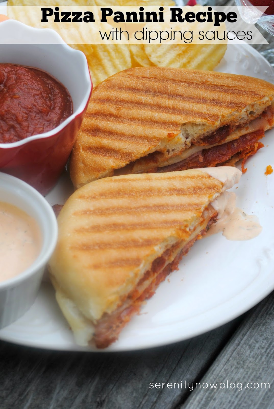 Homemade Pizza Panini with Spicy Dipping Sauce (no Panini-Maker needed!) from Serenity Now