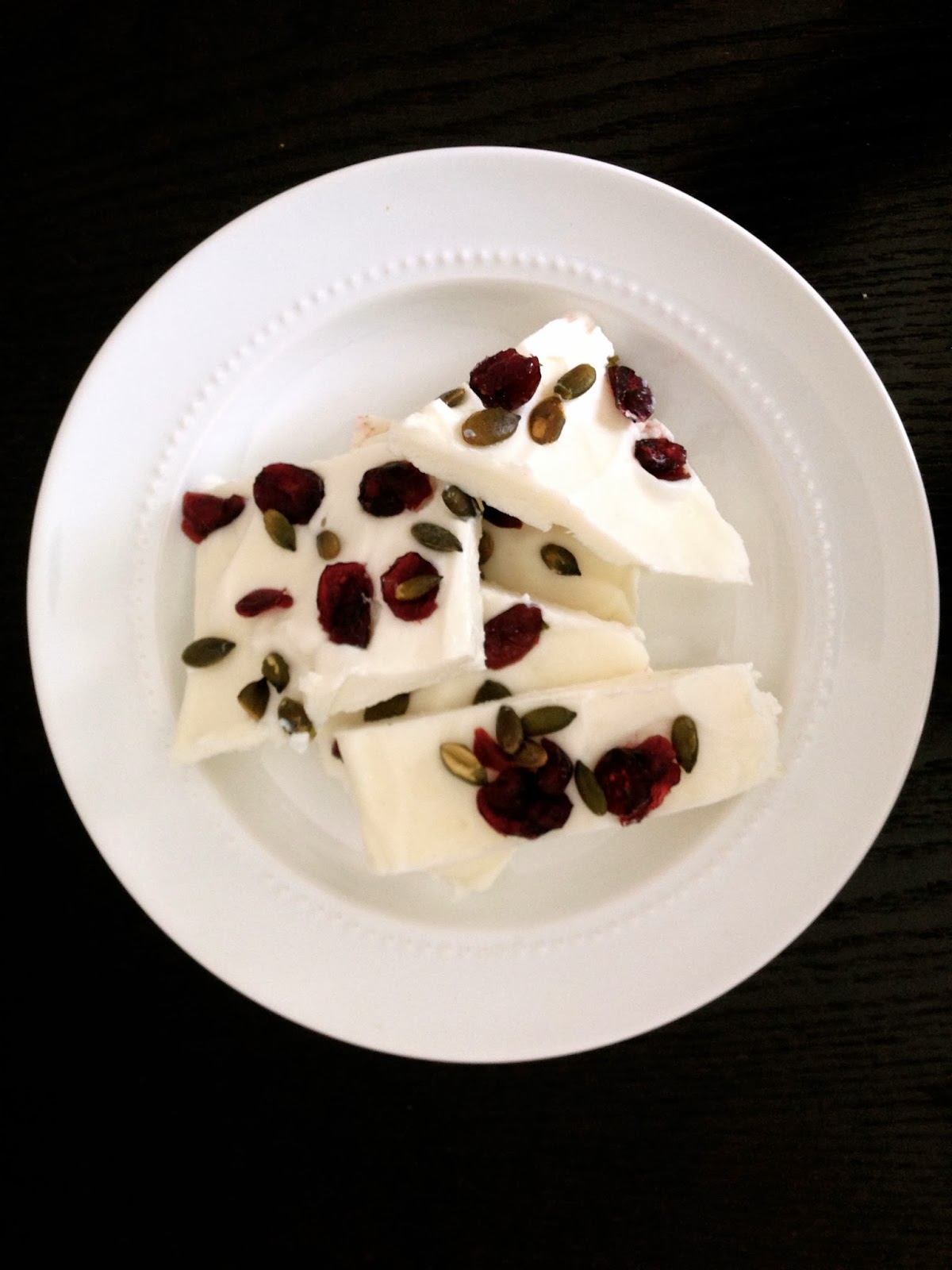 Frozen Greek Yogurt Bark w/ Pepitas & Dried Cranberries