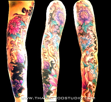Flower tattoo sleeve includes one cover up This tattoo was completed in 3