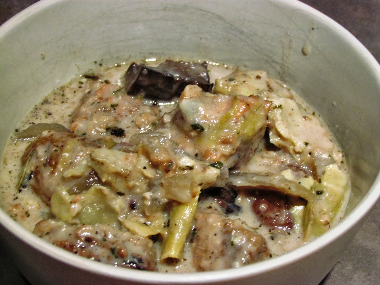 a second glance. Creamy veal stew with artichokes, portobello