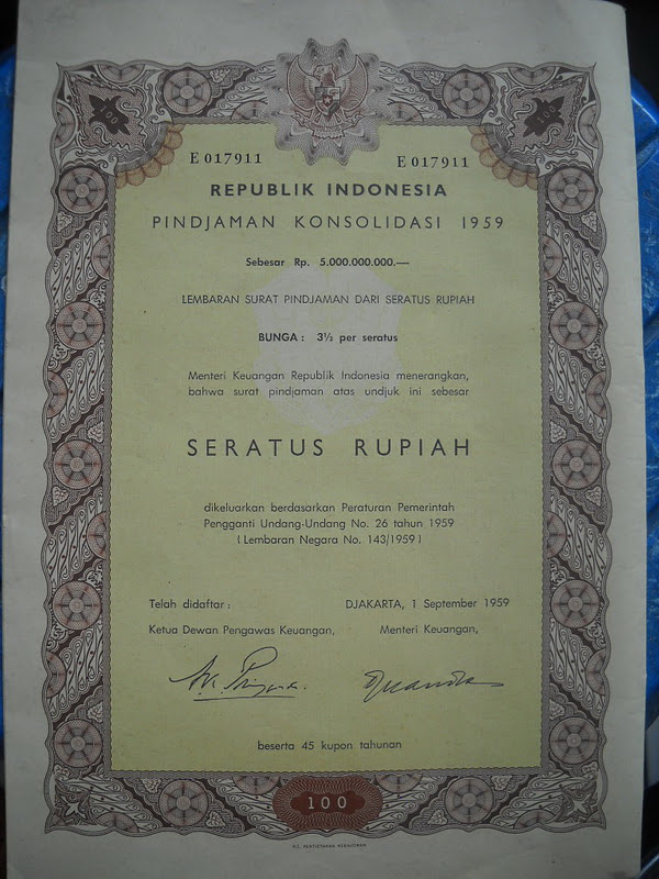 Barang Sepuh Surat Obligasi Indonesia 1959