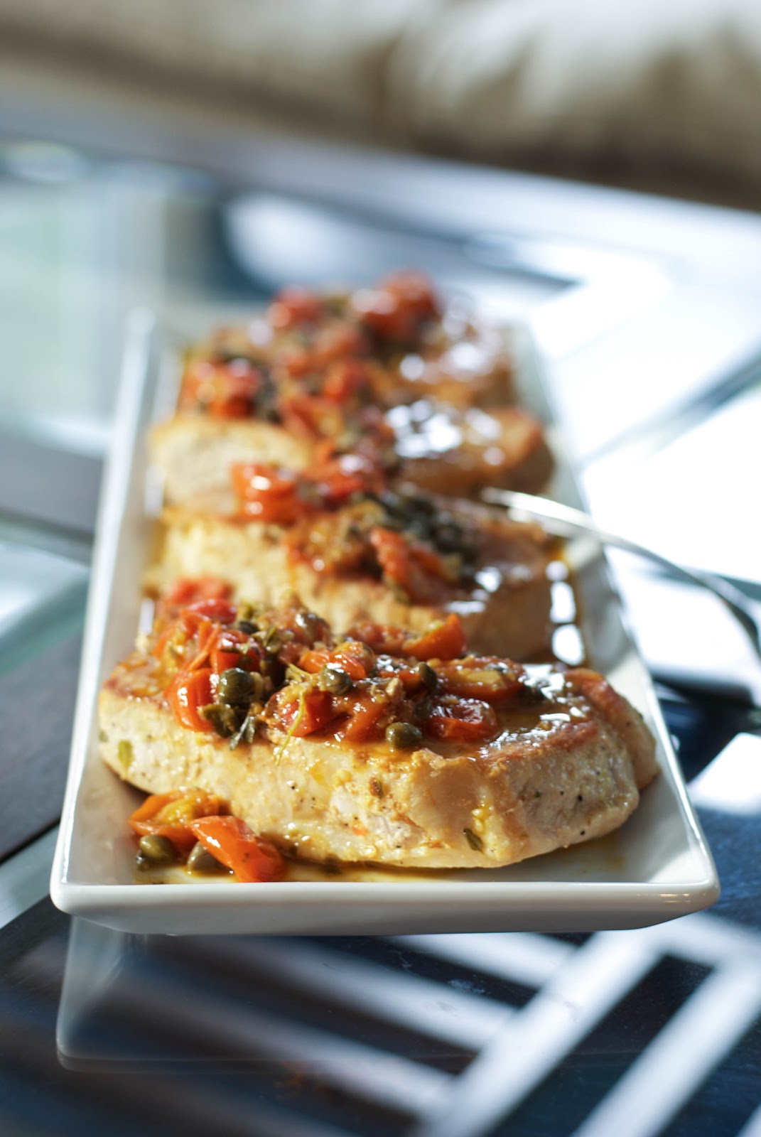 Carrie's Experimental Kitchen Pan Seared Pork in a White Wine, Tomato