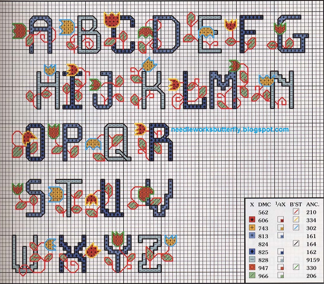NeedleWorks Butterfly Floral Alphabets Cross Stitch Patterns ( part 2)