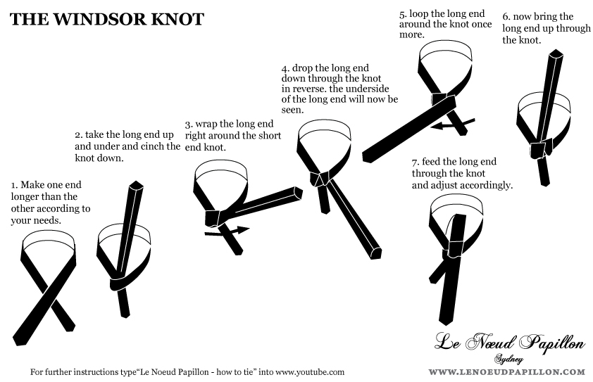 LE NOEUD PAPILLON Instructions On How To Tie A Windsor, Four In Hand, Shell And Half Windsor