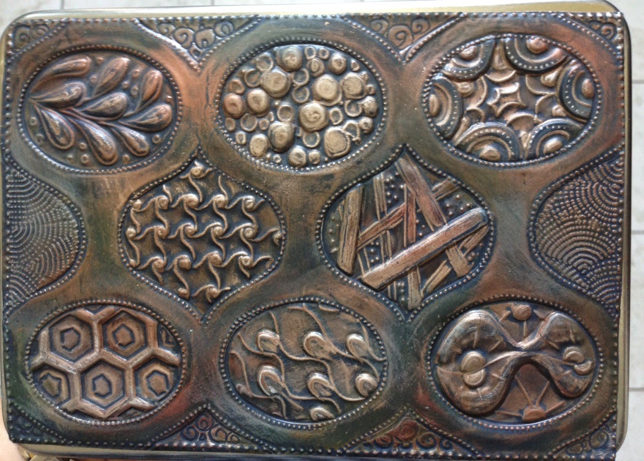 MercArt The Metal Embosser Stencils and Aluminum on a Tin Box