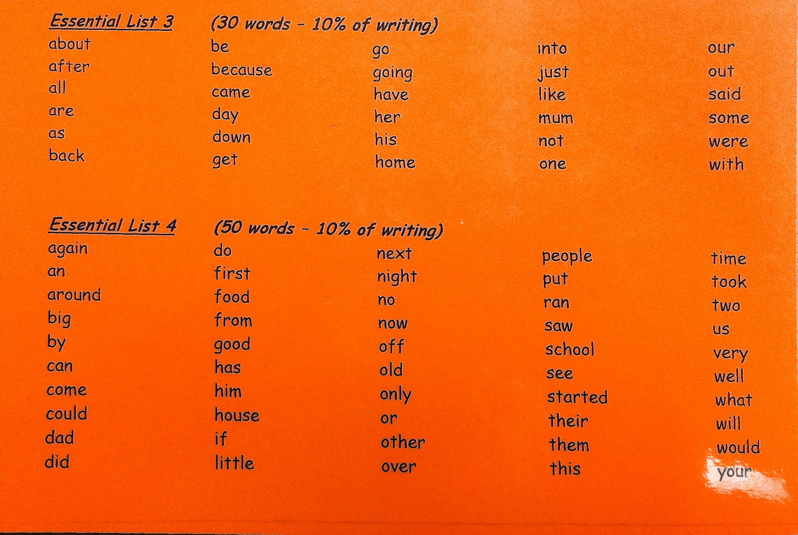LC12 Literacy Essential Spelling Lists 3 & 4 (Orange)