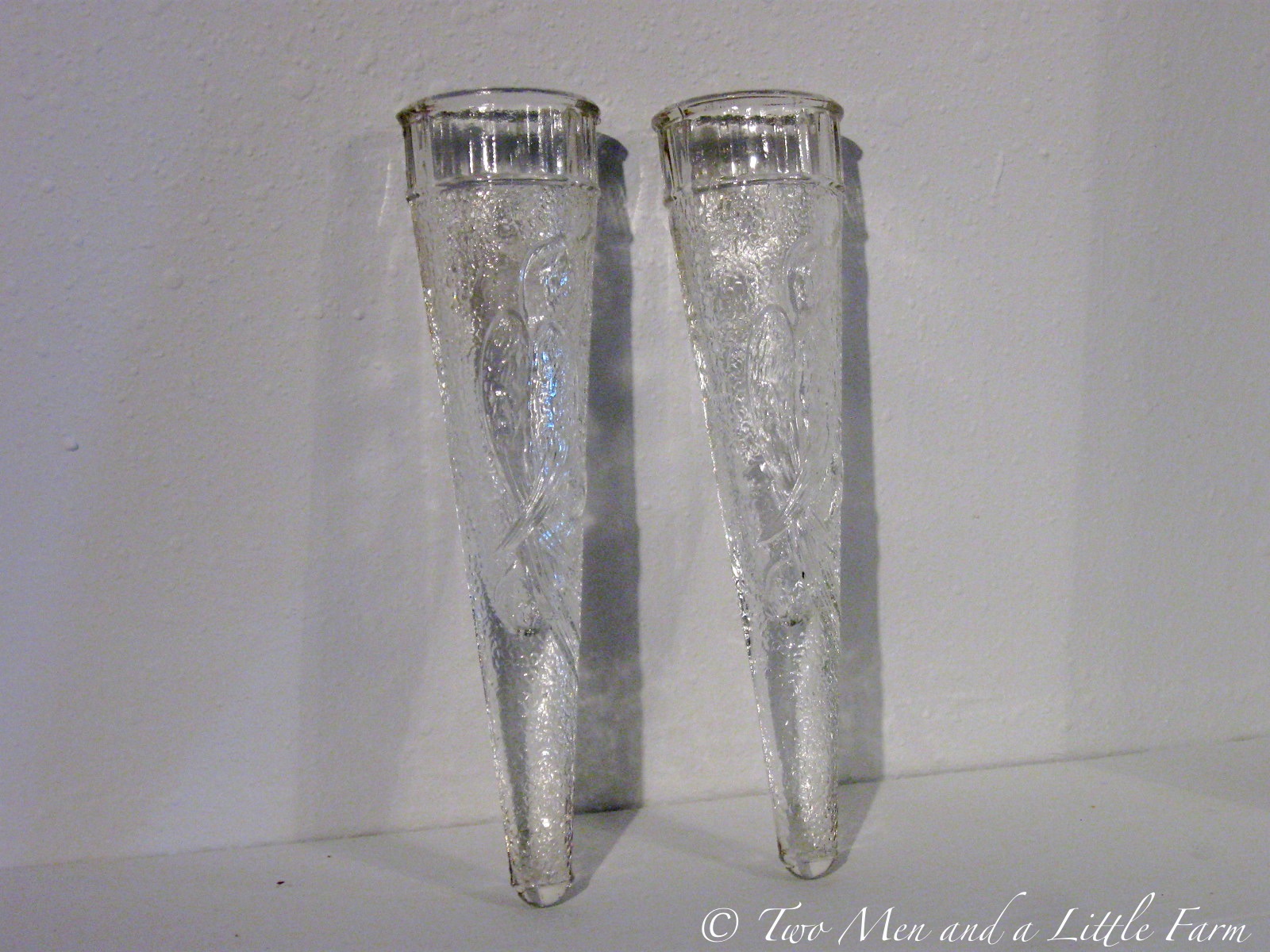 Two Men and a Little Farm VINTAGE GLASS WALL VASE