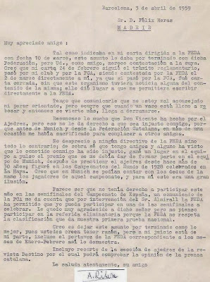 Carta de Ribera a Félix Heras a Ángel Ribera en 1959