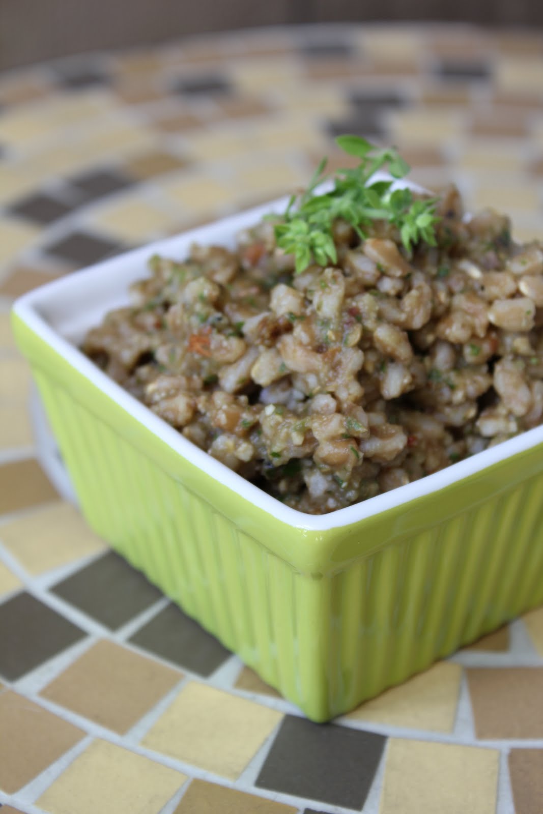 Healthy Girl's Kitchen Farro with Roasted Eggplant Pesto