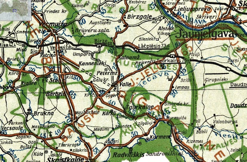 1935. gada Latvijas karte , kurā redzams , ka tagadējo Mežmuižu sauca par Taurkalni