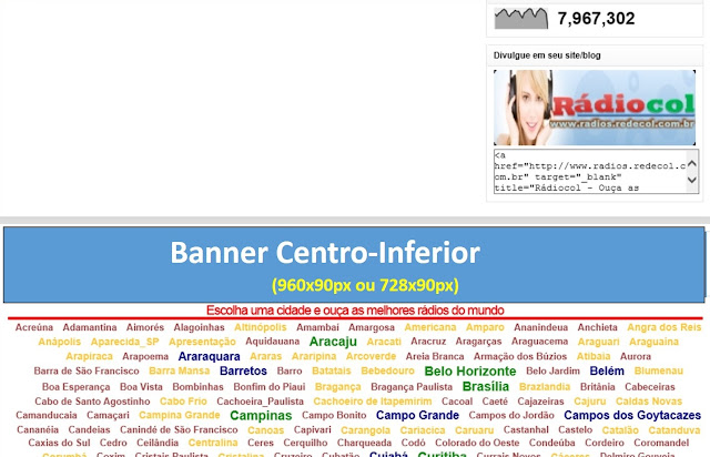 Banner de 728x90px no site Rádiocol