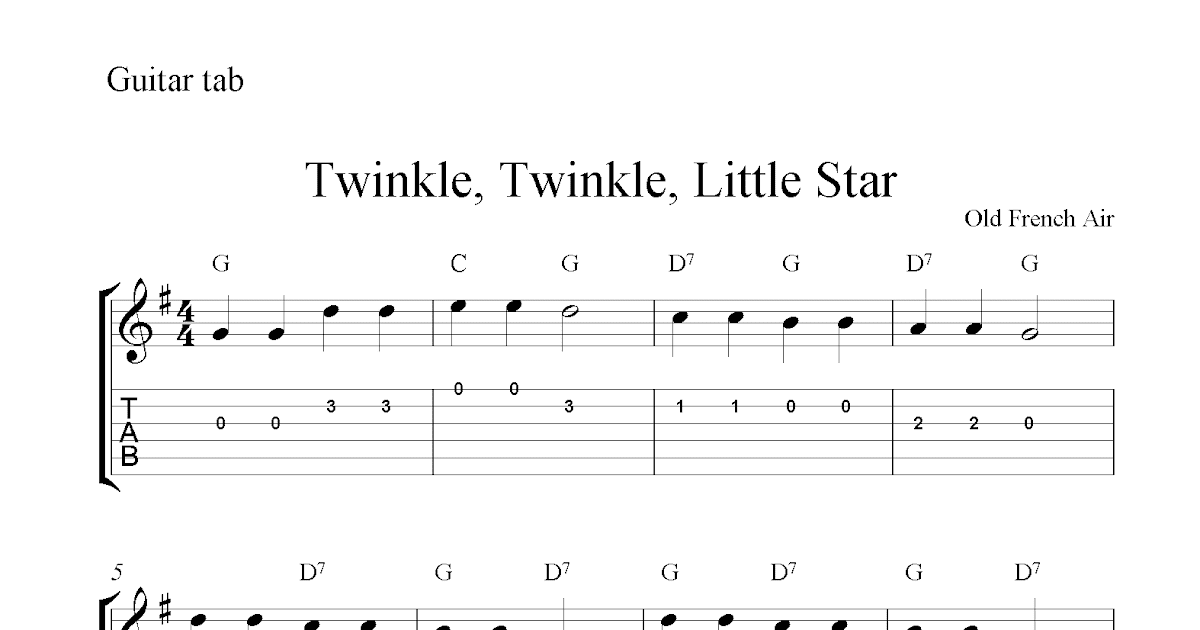 Twinkle, Twinkle, Little Star, free easy guitar tab sheet music