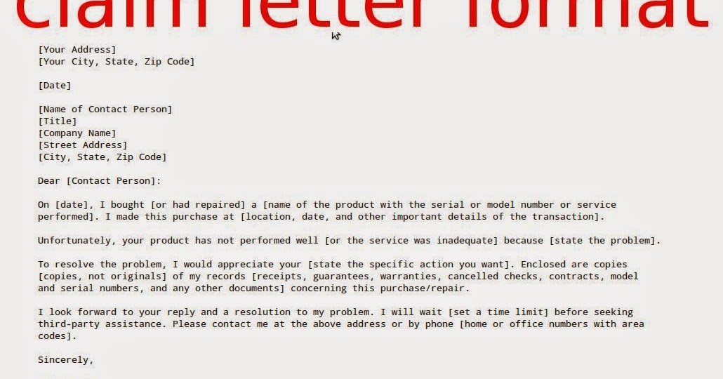claim letter format samples business letters claim letter