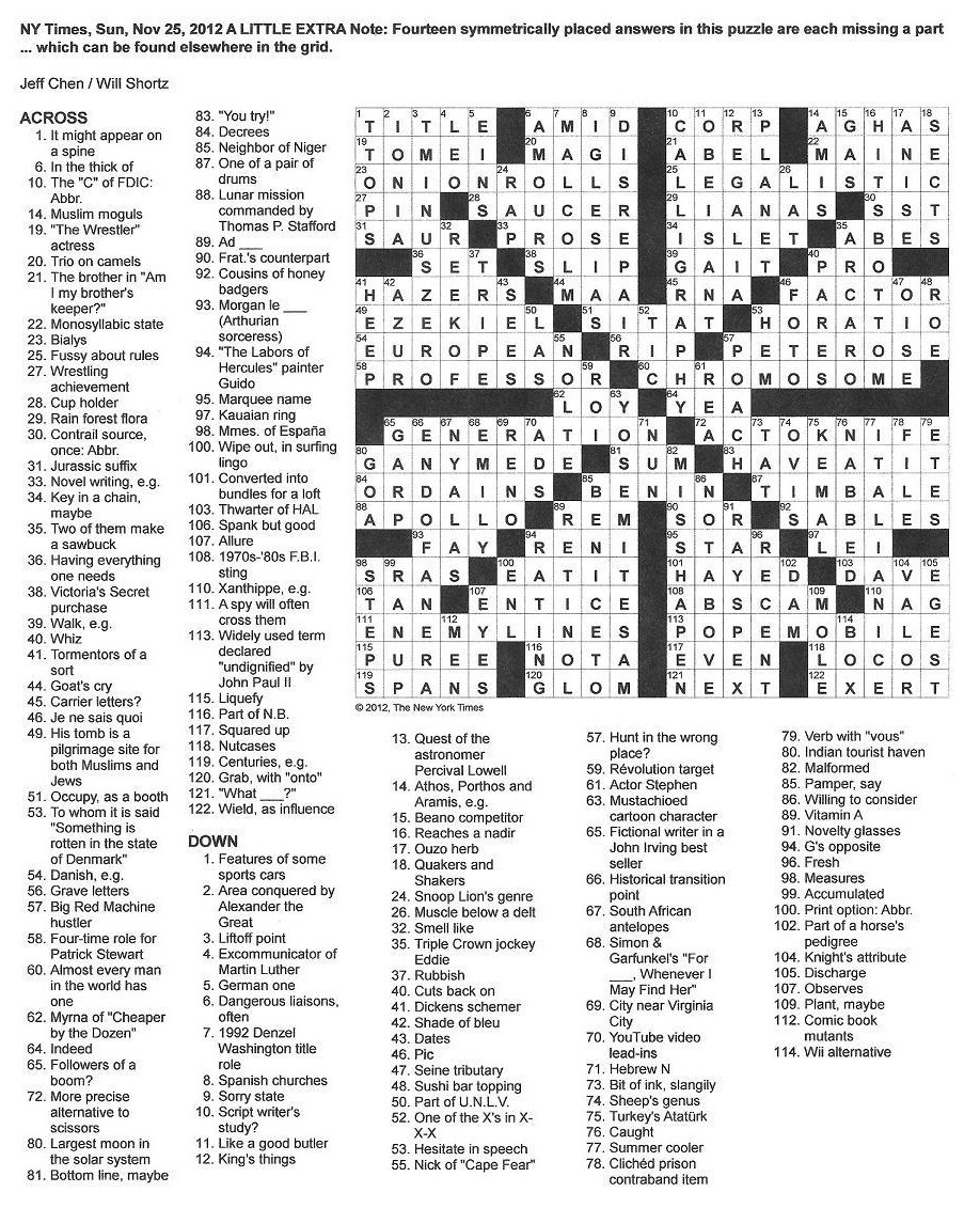 The New York Times Crossword in Gothic: November 2012