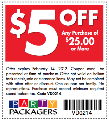 Coupon Clipping In Canada Party Packagers Save 5 Off 25 Or