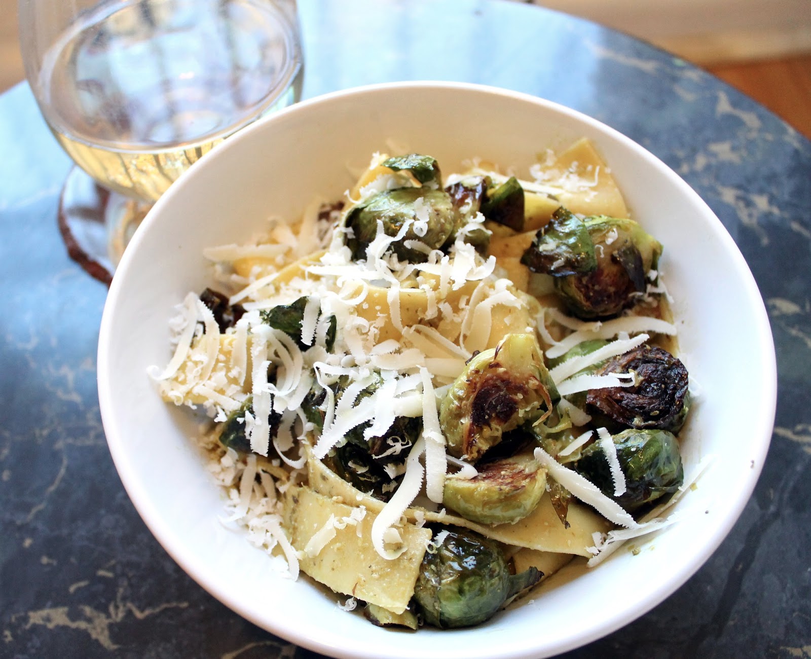 Now is magic Roasted Brussel Sprout Pesto Pasta