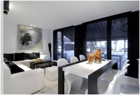 MINIMALIST LIVING ROOM BLACK AND WHITE : LIVING AND DINING ROOM DESIGN 