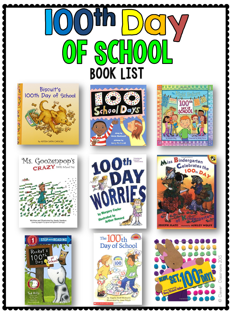 100th Day of school book list and a freebie