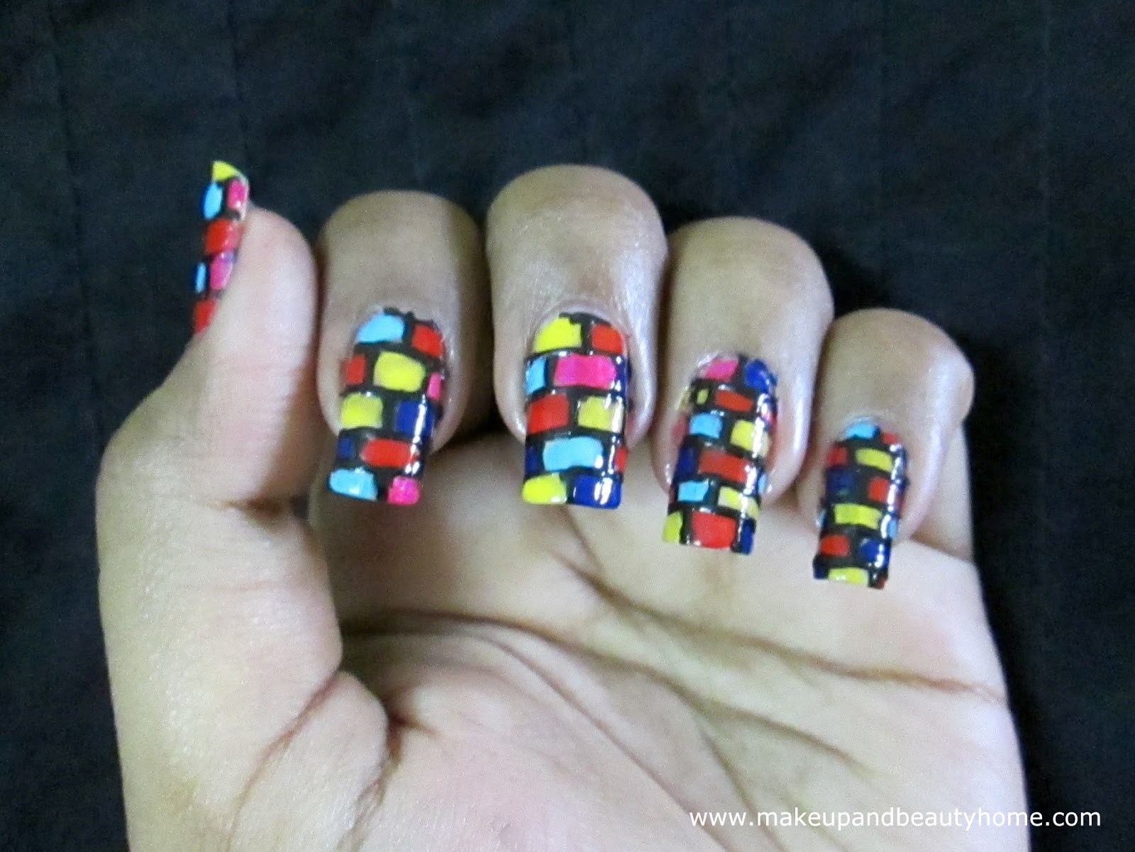 DIY Colorful Bricks Nail Art Step by Step Photo Tutorial