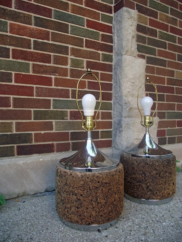 Vintage Ground Pair Mid Century Cork Lamps