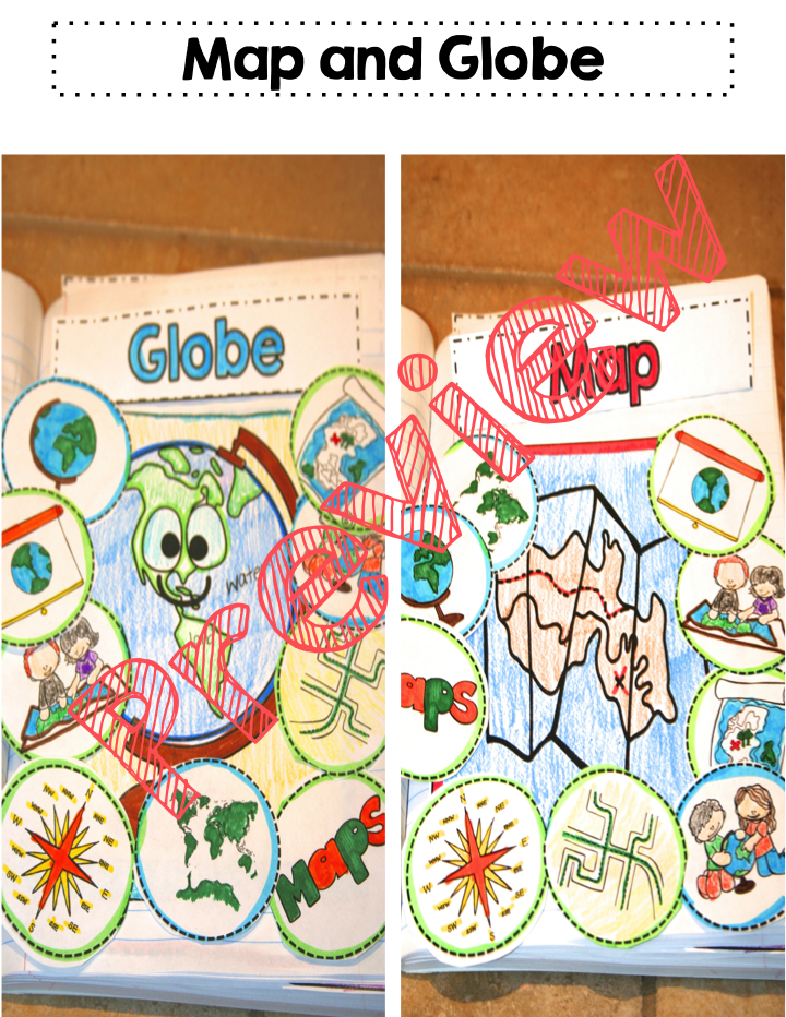 Map and Globe Kindergarten Social Studies Interactive Notebook by Kayse Morris
