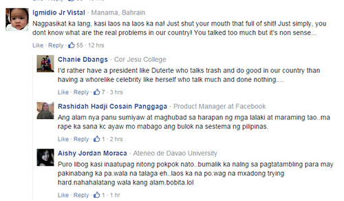 Mystica's reaction to Duterte gained a lot of flak from netizens