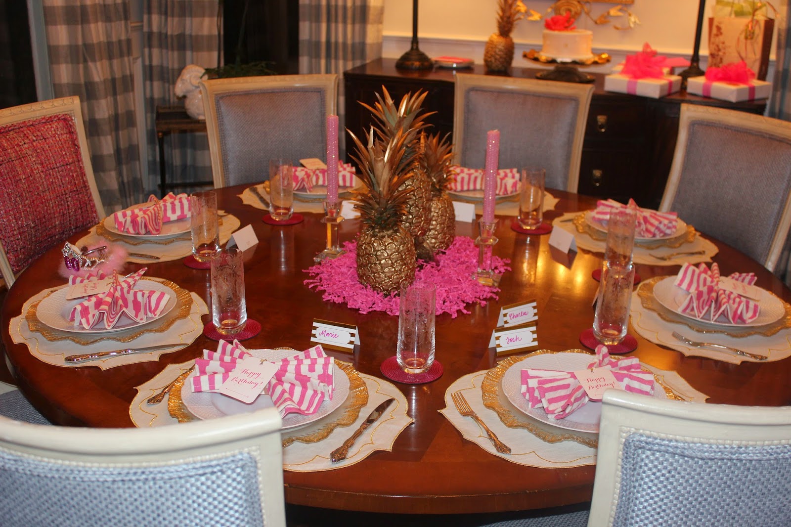 The Pink Elephant 60th birthday ideas round 2 pink, gold & pineapples