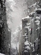 Ice climber in the Flume Gorge (flume gorge )