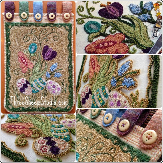 "Springtime" Punch Needle Hanging Panel Pattern - ThreeSheepStudio.com "Springtime" Punch Needle Hanging Panel Pattern - ThreeSheepStudio.com