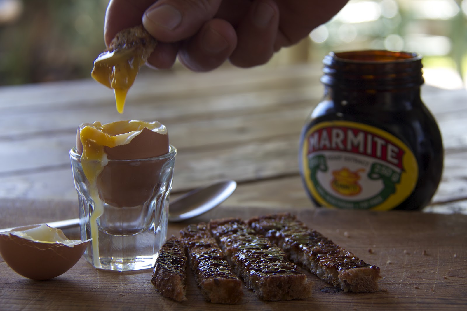 The Urban Hunter Gatherer Dippy Eggs with Marmite Soldiers.