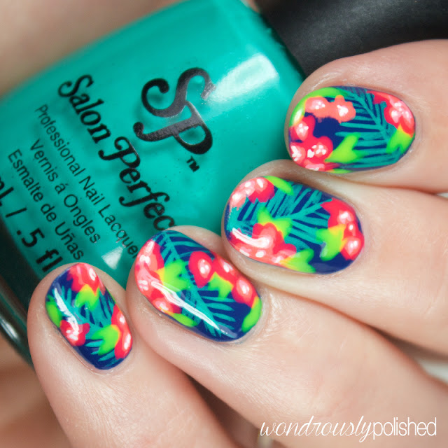 neon tropical nail art