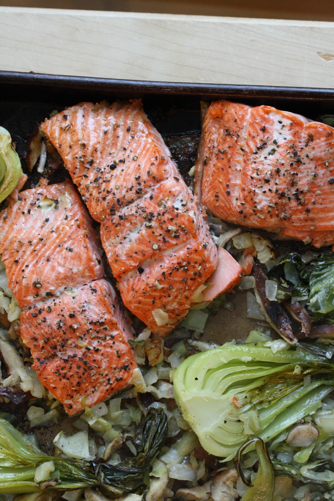 Salmon with Bok Choy, Cabbage & Shiitakes Saving Room for Dessert