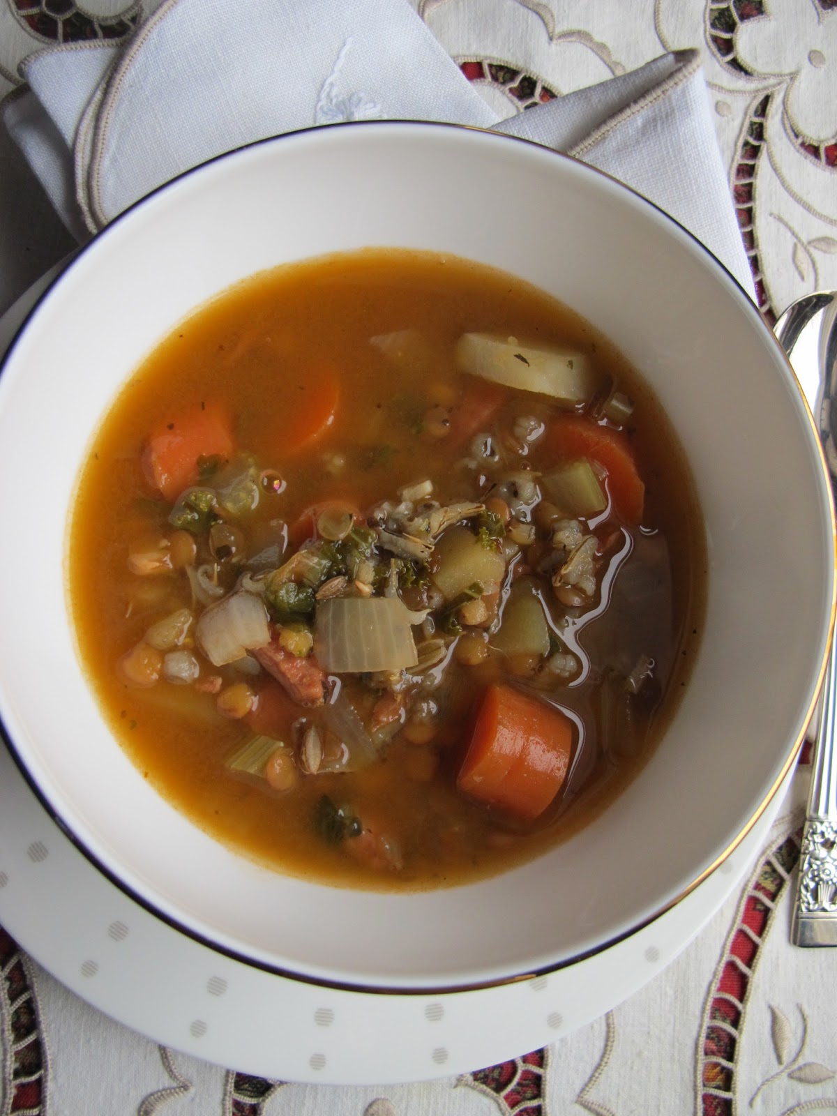 Dinner Place LentilWild Rice Soup with Kale and Sausage or Cleaning