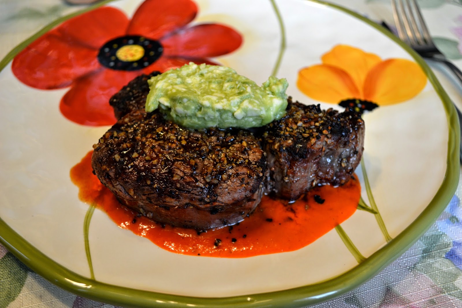 A Taste of Alaska Steaks with Avocado Butter and Roasted Red Pepper Sauce