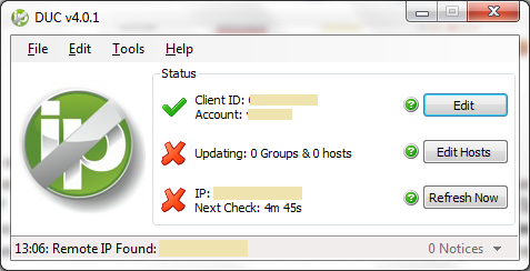 Главное окно программы No-IP DUC