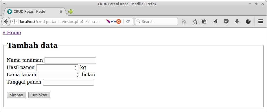 Halaman Create Data