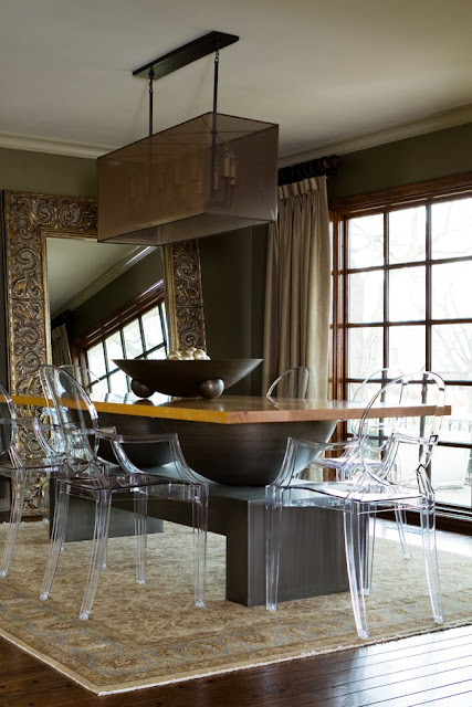 dining room with ghost chairs