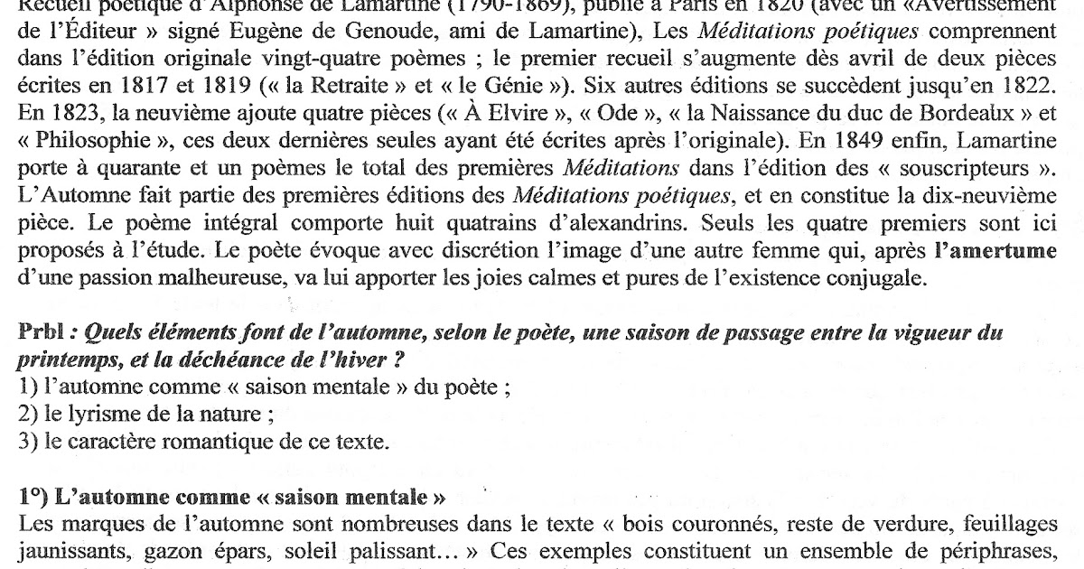 L'automne - Lamartine (analyse) | Première S2 2011-2012 L'automne - Lamartine (analyse) | Première S2 2011-2012