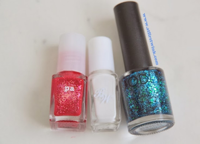 red, white, blue nail polishes for Queensday nail art