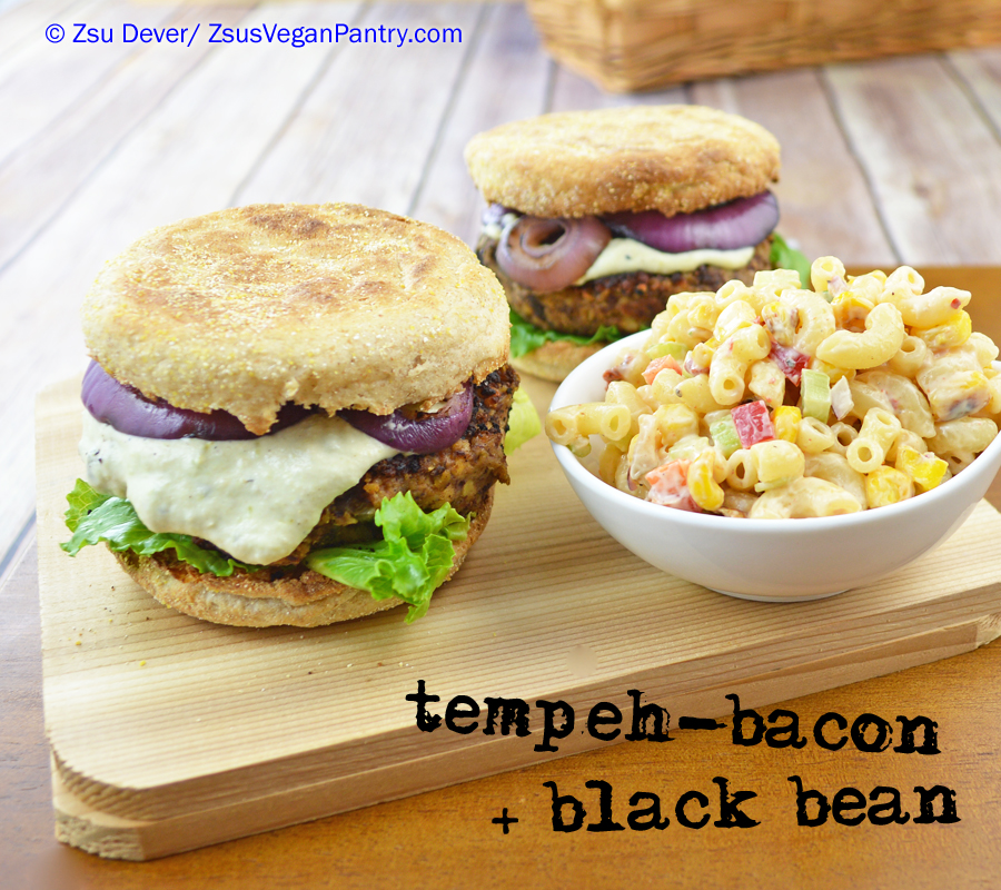 Zsu's Vegan Pantry tempehbacon and black bean burger